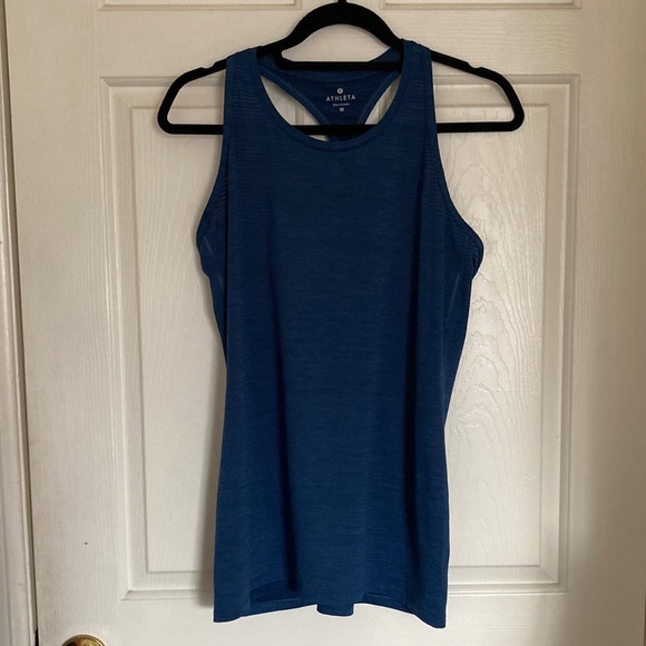 Athleta Womens Racerback ank Top Semi-sheer Detail Shirt Blue Medium - Picture 2 of 12